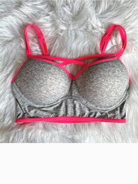 Victoria's Secret PINK Bra Bralette Cage Criss Cross Strappy Gray Pink Small